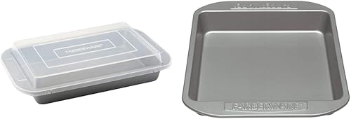 Farberware Bandeja antiadherente para hornear con tapa/molde antiadherente para tartas, rectangular, 9 x 13 pulgadas, gris y cuadrado, 9 pulgadas,