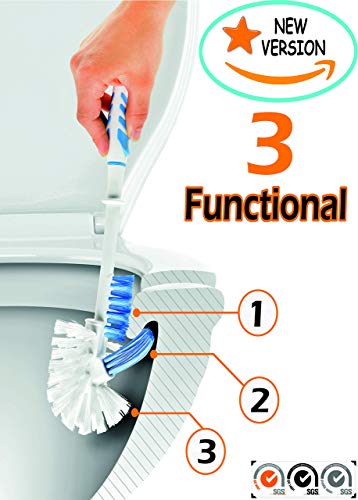 Rigorous Team Toilet Brush And Holder- 3 Functioned Toilet Bowl Cleaner Brush, Now Very Easy Under The Rim Cleaning. Strong Bristles, Good Grips. Toilet Bowl Brush #TOP1