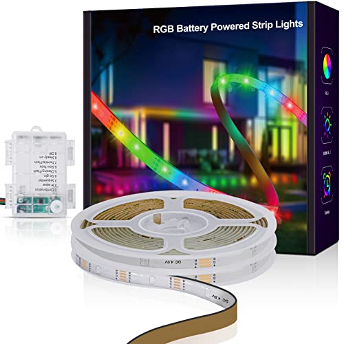 HRDJ LED Lights Battery Operated 19.68FT, 2PCS RGB IP67 Waterproof Battery Powered LED Strip Lights with 8 Modes 3528SMD for Bedroom, Desk, Home, Room,TV Camping and DIY Decoration
