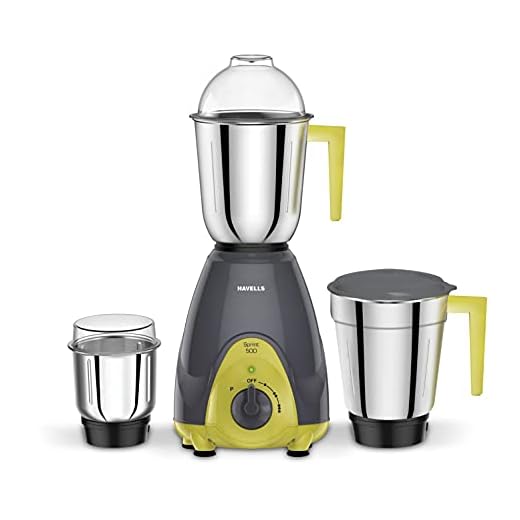 Havells Sprint Mixer Grinder, 500W, 3 Jars (Grey/ Green)