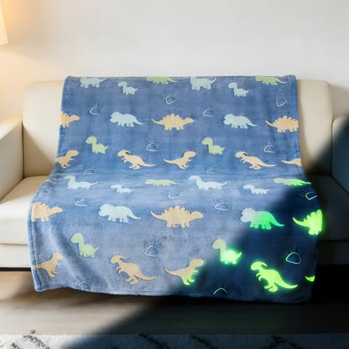 GZRXIOUS Dinosaurier Decke, 127x152 cm Dinosaurier Kuscheldecke, Sofadecke Glow In The Dark, Flauschig Weiche Kuscheldecke Leuchtet Im Dunkeln, für Bett, Wohnzimmer, Reise Oder Couch
