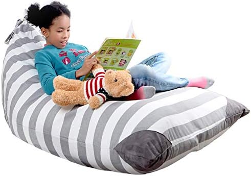 XL Stuffed Animal Storage Bean Bag Chair by mylola | Premium Quality Cotton Canvas Cover | Kids Soft Toy Organizer fits 200L | Makes Comfy Lounger