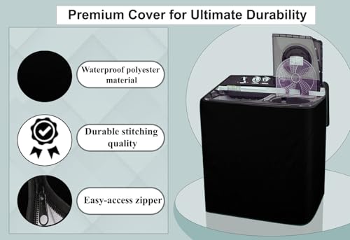 Image of Stylista Waterproof and Dustproof Polyester Washing Machine Cover Compatible for Godrej 7 Kg Semi-Automatic Top Loading WS EDGE CLS 70 5.0 PN2 GPGR, Black