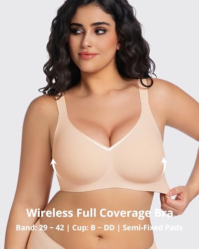 Image of Vinfact Womens V Lace Wireless Seamless Bras No Underwire Comfort Push Up Bras Supportive Full Coverage Bralettes T Shirt Bra