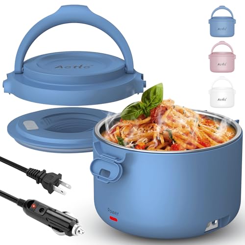 Aotto Electric Lunch Box, 32 oz Portable Food Warmer Heater, Lunch Warmer Portable for Work/Office/Car/Travel 12V/24V/110V 3-in-1, Warming Soup & Meal, Spill-Free, Men & Women's Gifts, Blue by Aotto - Used condition - US$35.10