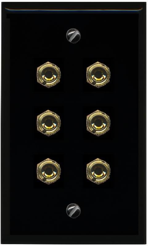 RiteAV 6 Banana 3 Speaker Surround Female Coupler Binding Post Wall Plate - Flat Style [Stainless Steel]