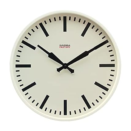 Cloudnola White Metal Station Wall Clock, Designer Clock, 18 inch Diameter, Modern Wall Clock