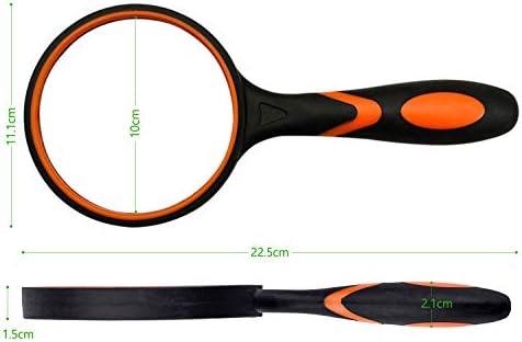 Demason Large Magnifying Glass 5X, 100 mm Handheld Reading Magnifier with Rubber Handle, Real Glass Magnifying Lens for Reading, Hobby Observation