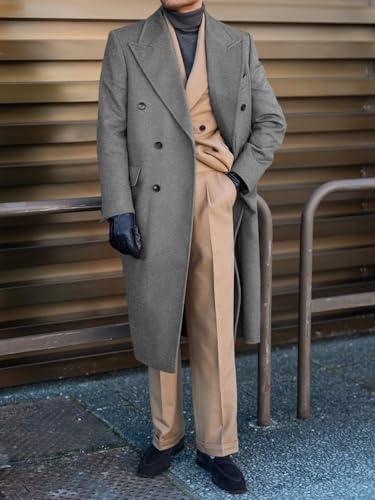 Runcati Mens Wool Blend Casual Trench Coat Notched Collar Lapel Long Jacket Peacoat Double Breasted Classic Winter Overcoat3