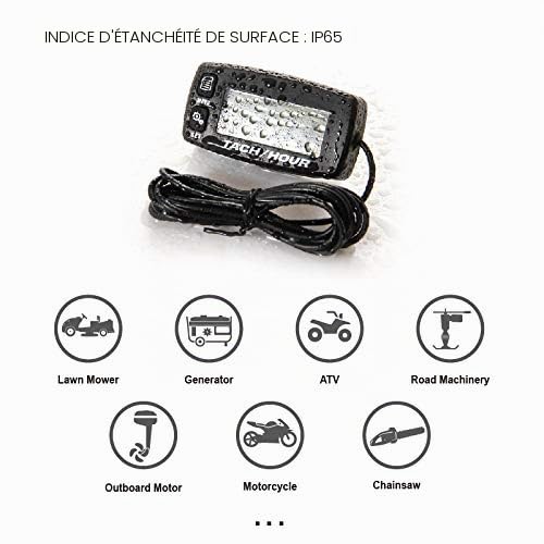Jayron Compteur Horaire Compte-tours pour Tondeuse et Générateur | Heures totales, timer JOB, compte à rebours service, RPM et max, 8 profils, pour tondeuse, hors-bord, ATV