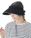 [milsa] 風とば～ぬ サンバイザー UVカット 日焼け 帽子 レディース あごひも付き 洗濯 自転車 BLACK 56～58cm