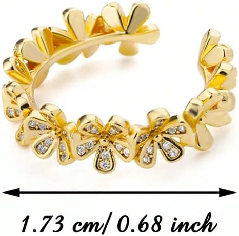 Cubic Zirconia Rings For Women, Gold Silver Flower Adjustable Trendy Stainless Steel Open Non Tarnish Birthday Stackable Jewelry Engagement Gift - Image 5