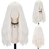 FREE BEAUTY Platinum Wig with Bangs for Women Long Black Wavy Wigs 26 Inch Natural Platinum Wigs Natural Looking Heat Resistant Synthetic Wig for Daily Party Use