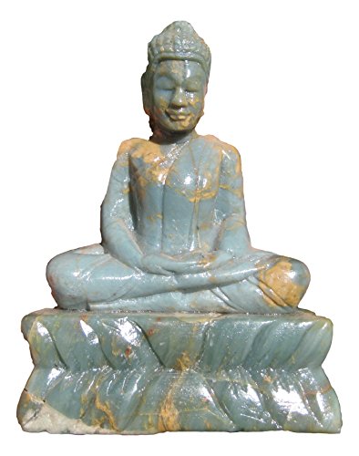 Natural Blue Green Marble Buddha Stone Statue Cambodia Mineral Art A12