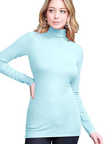 Image of Lock and Love Women's Turtleneck Top Lightweight Long Sleeve Slim Fit Pullover, Soft Rayon Stretch Layering Basic, S-3XL