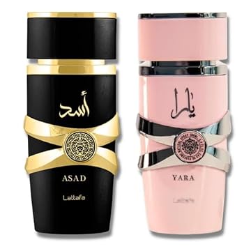 Lattafa Conjunto de presente unissex de 2 peças Eau de Parfum (Asad para homens + Yara para mulheres) 100 ml cada