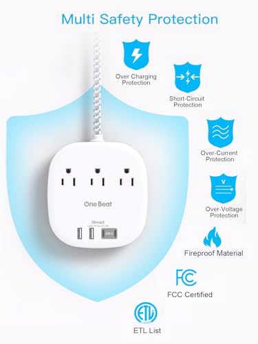 Image of Extension Cord 10 Ft, 22.5W /4.5A Surge Protector Power Strip 10Ft Cord, 3 Outlets & 4 USB Ports (2 USBC), Desktop Charging Station Travel Power Strip Long Cord for Home Office College Dorm Essentials