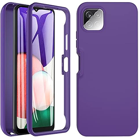 Case for Samsung Galaxy A22 5G, Galaxy A22 5G Silicone Case with Built in Screen Protector, 360 Full Body Protection Shockproof Phone Case Slim Protective Cover for Samsung A22 5G 6.6" (Purple) Cover