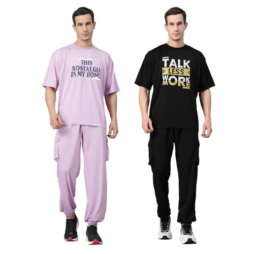 Image of CHKOKKO Men Printed Casual Summer Wear Coords Stylish Gents Cord Set Half Sleeves Co Ord Track Suit Round Neck Western Co-ord Set