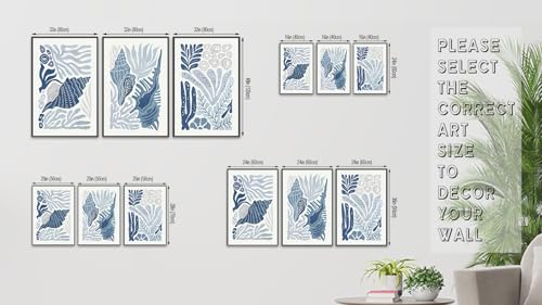 Large Framed Marine Life Wall Art Canvas Prints Set of 3, Minimalist Ocean Art, Blue White Coral Conch Shell Seaweed Beach Pictures Nautical Artwork for Living Room Bedroom Office Decor 32"x48"x3 by HWAXUOEN - Used condition - Image 6