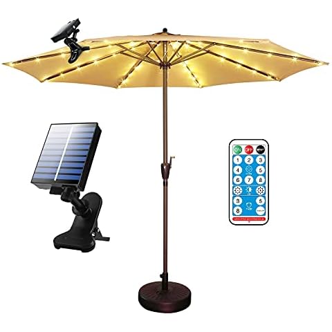 Solar Powered Patio Umbrella Lights with Clips Cover
