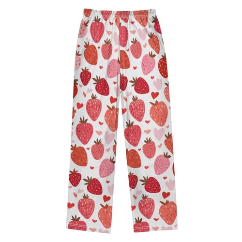 Cute Strawberries Pajama Pants Soft Lounge Sleepwear PJ Bottoms with Elastic Waist Ages 6–14 Years2
