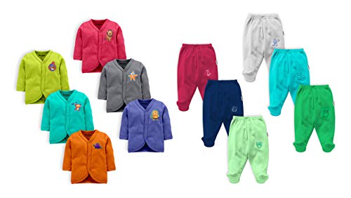 Image of NammaBaby New Born Baby Combo Set Cotton Front Open Full Sleeves Vest- Tshirt Jhabla (6PC) and Unisex Kid's Pajama with Booties (6PC)- Perfect for Your Infants with Cutely Print (12 Pieces)