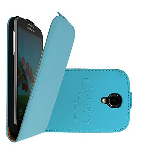 COOVY® Skal för Samsung Galaxy S4 GT-i9500 GT-i9505 GT-i9506 smal vikningsfodral, hölje + skärmskydd | färg ljusblå