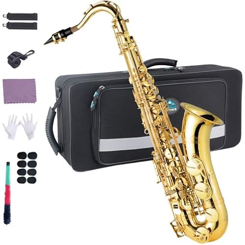 EASTROCK B Flat Tenor Saxophone Golden for Beginners Students Musicians