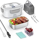 Electric Lunch Box,COROTC 12V 24V & 110V 2 in 1 for Car/Truck and Work Heat Lunch Box- 304 Stainless Steel Portable Food Warmer Heater-Spoon and 2 Compartments Included, Gray...