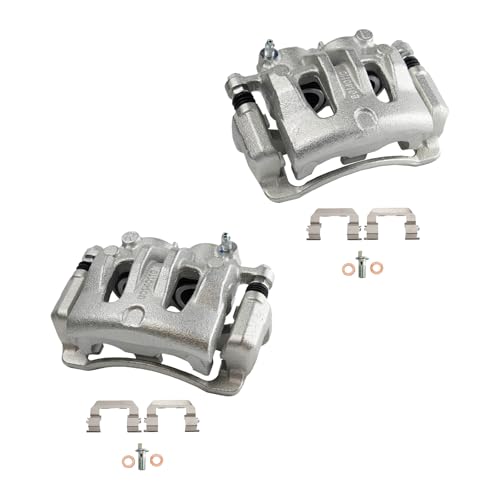 Image of TRQ Front Brake Caliper Set Zinc Coated Brackets Hardware Compatible with 2007-2008 Hyundai Entourage 2006-2012 2014 Kia Sedona