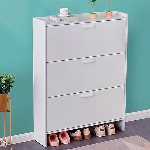Meuble à chaussures blanc en rotin à 3 tiroirs rabattables pour couloir étroit