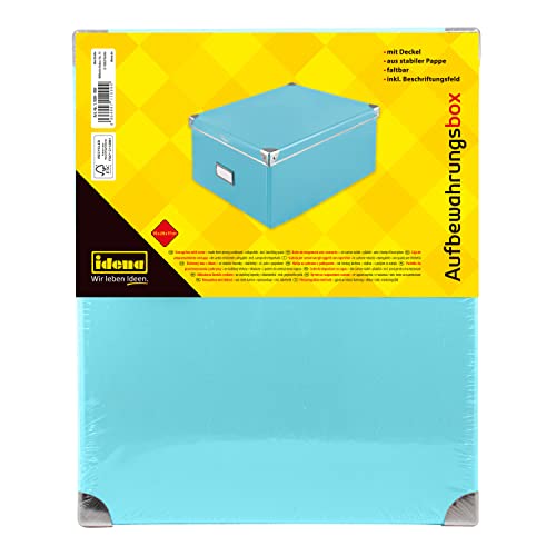 Idena 11009 Storage Box Made of Solid Cardboard, Lid with Reinforced Metal Edges, All-Purpose Box in Turquoise with Labelling Field, for Order in The Home, Office and Study - Image 4