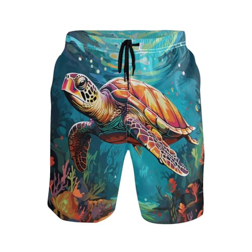 Turtle De Acuarela Elegante Nadando Hombre Shorts De Baño Ligero Surf Pantalones Forro De Malla Nadar Shorts Vacaciones Bañadores De Surf M