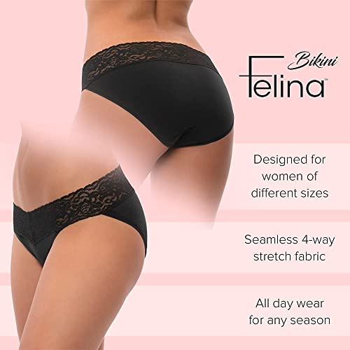 Felina Stretchy Lace Trimmed Bikini Underwear - Sexy Underwear For Women, Bikini Panties, Seamless Panties (5-Pack) (Acapulco, L/Xl) #TOP3