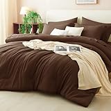 CozyLux Queen Comforter Set Brown, 7 Pieces Bed in a Bag Queen Size Comforter Set with Sheets, Bedding Sets with Down Alternative Comforter, Fitted Sheets, Flat Sheets, Pillow Shams and Pillowcases