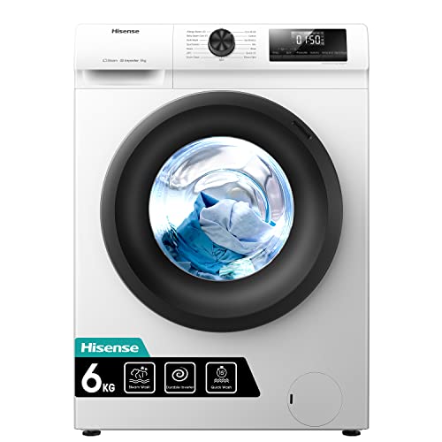 Hisense WFQP6012EVM - Lavatrice a Carica Frontale 6 Kg, 1200 rpm, 15 Programmi, Programmi con Vapore, Display LED, Programma Rapido, Partenza Ritardata, Child Lock, Motore Inverter, classe C