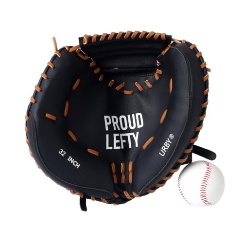 Urby Baseball Glove Left-Handed Catchers Mitt, 32in, Youth & Adult, Black