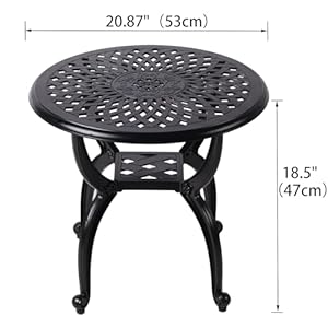 Cast Aluminum Outdoor Side TableOutdoor Coffee TableSmall Outdoor TableOutdoor Side Tables for PatioGardenBalcony for All Weather Black Round