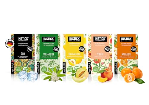 INSTICK Bebida instantánea sin azúcar | Paquete 1-5 paquetes de 12 bolsas cada uno para 12x0,5L | diferentes tipos clásicos| bebida en polvo - vegana, baja en calorías, con vitamina C