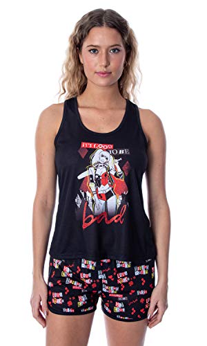 DC Comics Womens Harley Quinn Pajamas Its Good To Bad Racerback Tank Shirt And Shorts Pajama Set (Medium) Black
