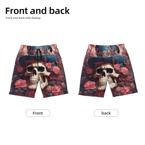 Boys Swim Trunks Beach Board Shorts Pockets Kids Youth Bathing Suits, Skull Captain Vintage Cool Flowers2
