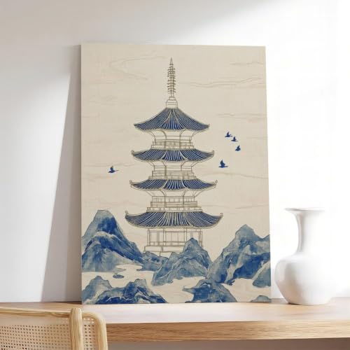 Paysage asiatique poster toile pagodes japonaises déco murale temples rétro 40x61cm - 7