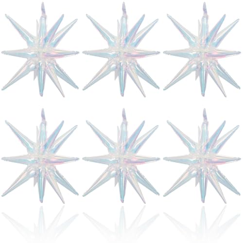 HILAVO 6PCS Iridescent Star Balloons, 22Inch Huge Holographic Star Balloons