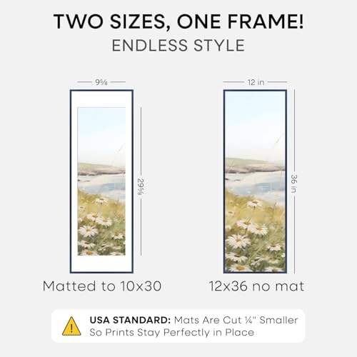 Image of Homeforia 12x36 Navy Blue Picture Frame, High End Metal 12by36 Poster Frames with Mat 10x30 Photo, 12 x 36 Navy Blue Frames Matted to 10 x 30, 36x12 Panoramic Frame, Tempered Glass, Wall Kit, Set of 1
