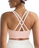 RUNNING GIRL Sports Bra for Women, Strappy Running Padded Sports Bras High Impact Yoga Bra with Sewn in Pads(3145_Pink_XL)