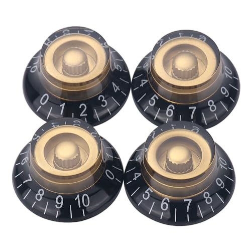 XIYANGJUAN 4Pcs Electric Guitar Knobs Black Gold Bell Top Hat Speed Control Volume Tone Knob for Les Paul Gibson Guitar Bass Acccessorie(Top Hat Style)