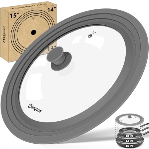 GDDGCUO 13-14-15 in Universal Pan Lid Extra Large Silicone Pot Lid for Pots Pans & Skillets Replacement Frying Pan Lid with Heat Resistant Silicone Knob Dishwasher Safe Grey