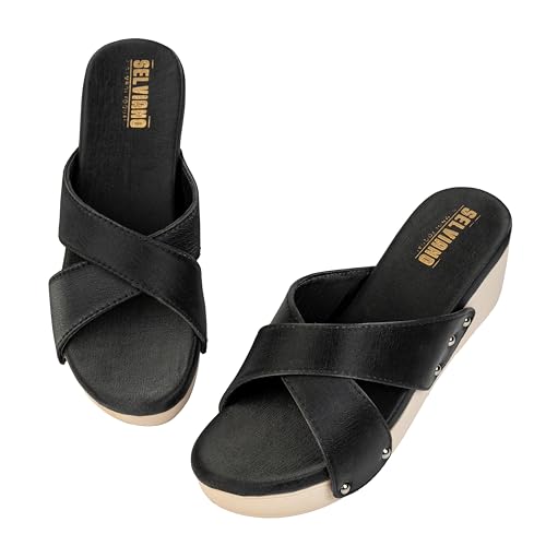 Image of Women Slip-On Open Toe Sandals with Criss Cross Broad Straps, Casual Daily Wear Footwear