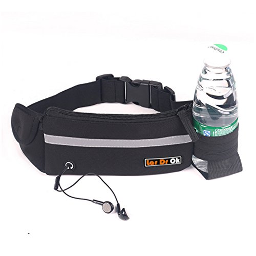 LARDROK Running Belt,Adjustbale Fitness Belt with Water Bottle, Waterproof Reflective Zipper Waist Pack for Runners, Race, Marathon, Hiking - Men and Women
